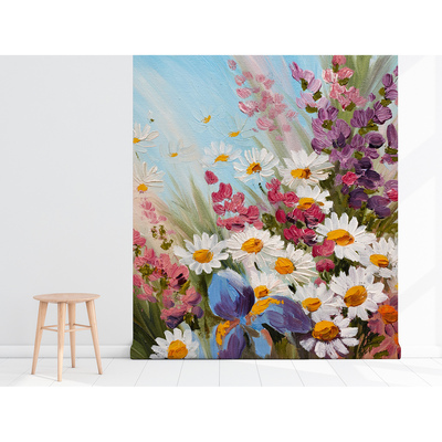 Fototapeta Nástěnná malba plná květin, malované slunce