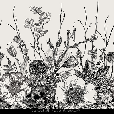 Fototapeta Minimalistické černé a bílé květy