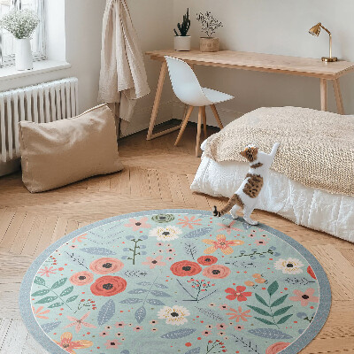 Kulatý vinylový koberec Pastelové květiny ilustrace