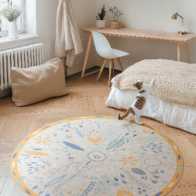 Kulatý vinylový koberec Divoké květiny v pastelových barvách