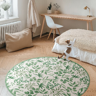 Kulatý vinylový koberec Akvarelové lístky v jemném stylu