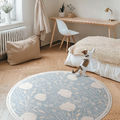 Kulatý vinylový koberec Krásné květiny na pastelovém pozadí