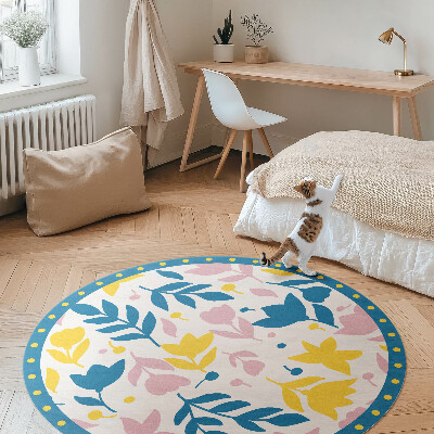 Kulatý vinylový koberec Ilustrace pastelové květiny rostliny
