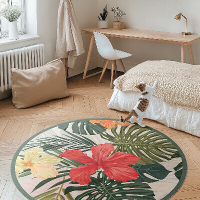 Kulatý vinylový koberec Tropické havajské květiny