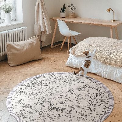 Kulatý vinylový koberec Skica květin stylová louka