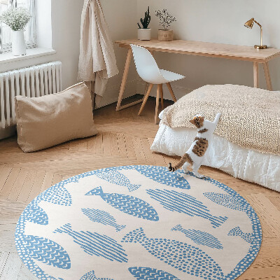 Kulatý vinylový koberec Vzorované ryby na světlém pozadí
