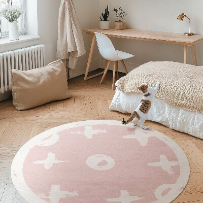 Kulatý vinylový koberec Kroužky a křížky na pastelovém pozadí