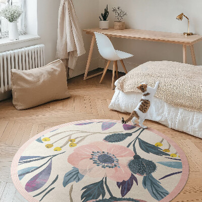 Kulatý vinylový koberec Pastelové malované květiny