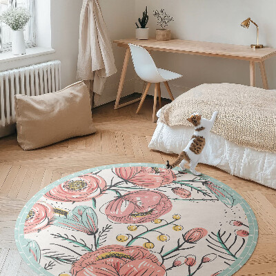 Kulatý vinylový koberec Pastelové květiny krásná jemná ilustrace
