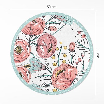 Kulatý vinylový koberec Pastelové květiny krásná jemná ilustrace
