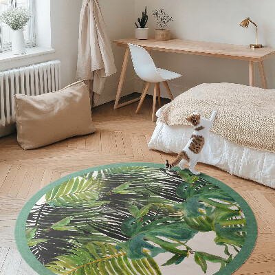 Kulatý vinylový koberec Zelené listy rostlin