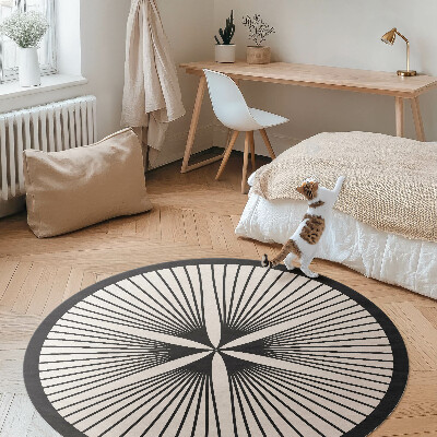 Kulatý vinylový koberec Stylový květ z tmavých linií