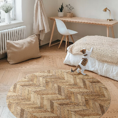 Kulatý vinylový koberec Módní dřevěný parket rybí kost