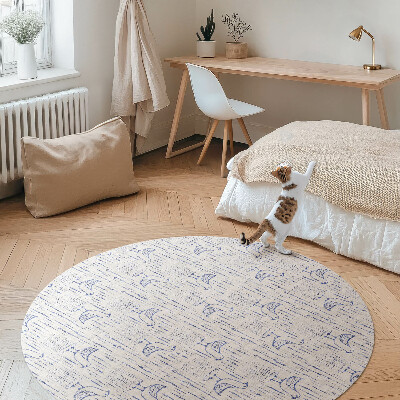 Kulatý vinylový koberec Kreslení ptáci jemný pravidelný vzor boho