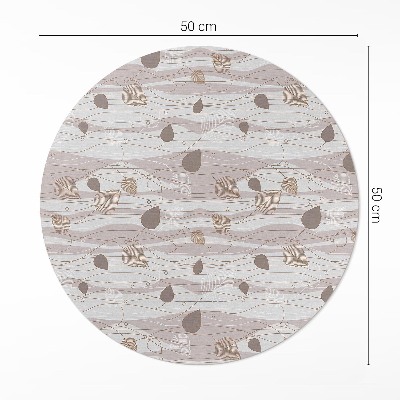 Kulatý vinylový koberec Boho lístky na pozadí vln ilustrace