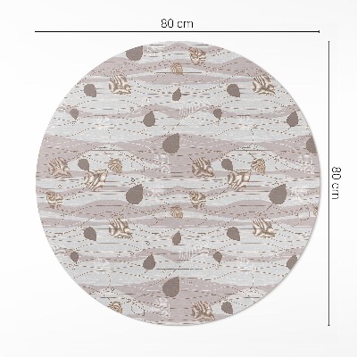 Kulatý vinylový koberec Boho lístky na pozadí vln ilustrace