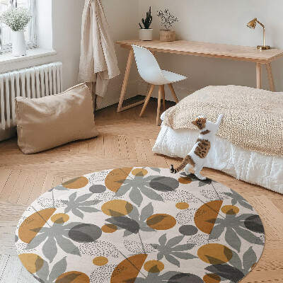 Kulatý vinylový koberec Ilustrace listů a tvarů boho