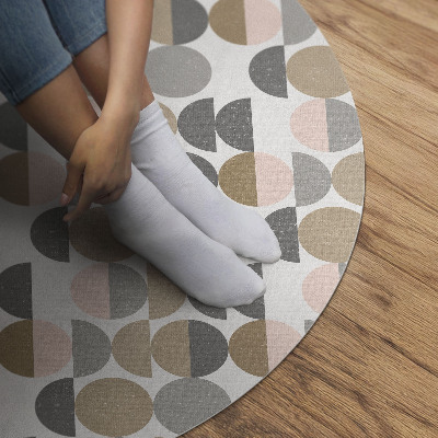 Kulatý vinylový koberec Kruhy a půlměsíce geometrický vzor retro