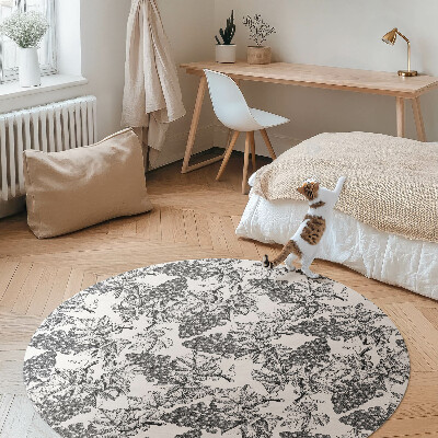 Kulatý vinylový koberec Vinná réva skica ve vintage stylu