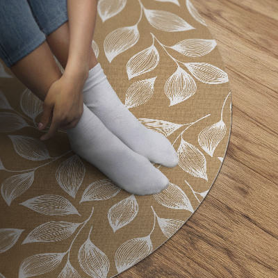Kulatý vinylový koberec Boho lineární větvičky s listy
