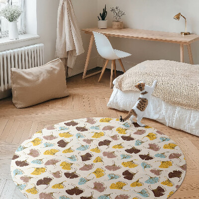 Kulatý vinylový koberec Pastelové listy jinanu ilustrace boho