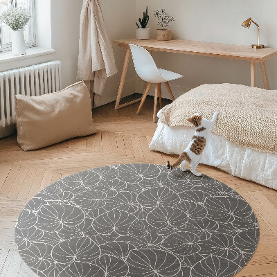 Kulatý vinylový koberec Lineární listy design boho