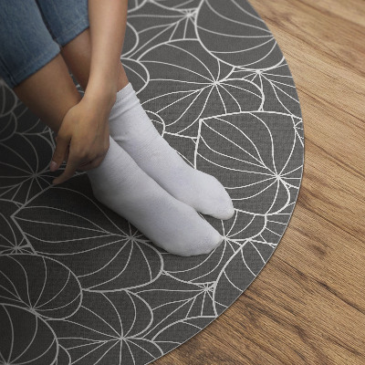 Kulatý vinylový koberec Lineární listy design boho
