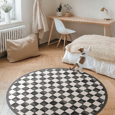 Kulatý vinylový koberec Kamenná šachovnice monochromatická