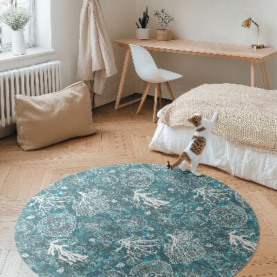 Kulatý vinylový koberec Vzor inspirovaný mořskou flórou a faunou