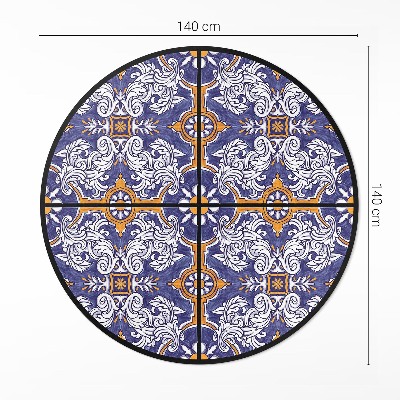 Kulatý vinylový koberec Stylové dlaždice s rostlinnými ornamenty