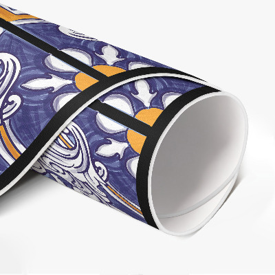 Kulatý vinylový koberec Stylové dlaždice s rostlinnými ornamenty