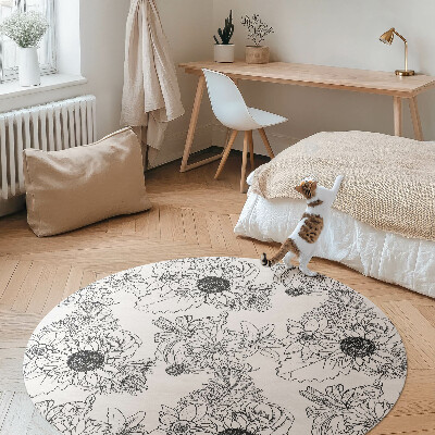 Kulatý vinylový koberec Kreslené slunečnice krásné květiny vintage