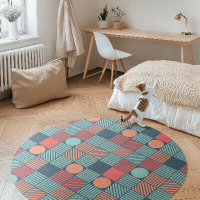 Kulatý vinylový koberec Retro vintage geometrický vzor