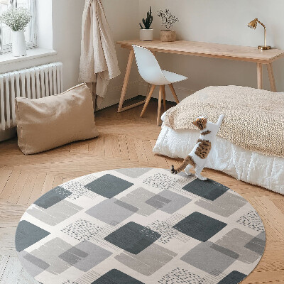Kulatý vinylový koberec Malované čtverce retro
