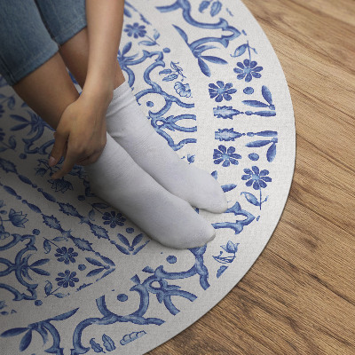 Kulatý vinylový koberec Dekorativní dlaždice rostlinné ornamenty