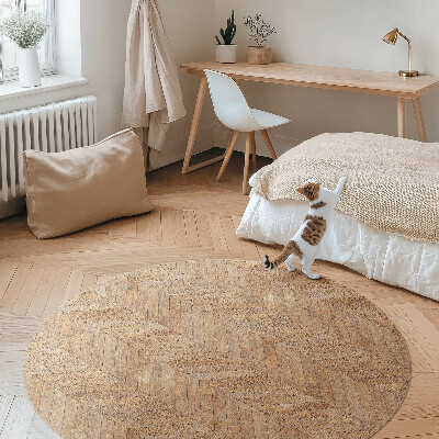 Kulatý vinylový koberec Vintage dřevěný parket podlahový rybí kost