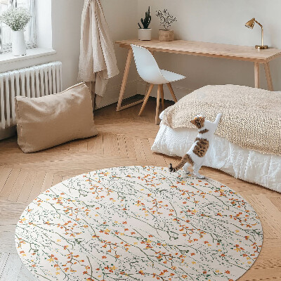 Kulatý vinylový koberec Kvítka a větvičky ve stylu boho