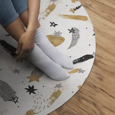 Kulatý vinylový koberec Malované hvězdy ve vesmíru boho