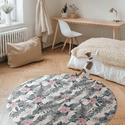 Kulatý vinylový koberec Havajské listy a květiny tropický vzor