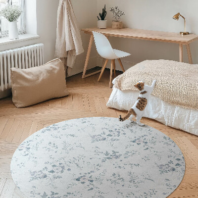 Kulatý vinylový koberec Malované jemné květiny na louce
