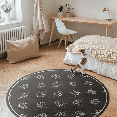 Kulatý vinylový koberec Lineární květiny pravidelný vzor