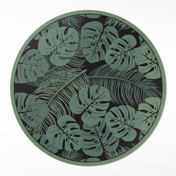 Kulatý vinylový koberec Ilustrace tropických rostlin monstera