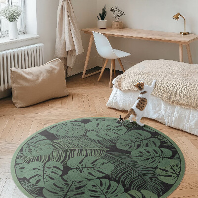 Kulatý vinylový koberec Ilustrace tropických rostlin monstera