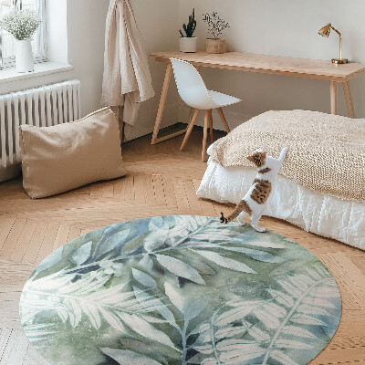 Kulatý vinylový koberec Akvarelové listy jemné větvičky
