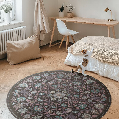 Kulatý vinylový koberec Vyšívaná květinová kompozice