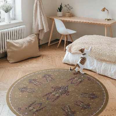 Kulatý vinylový koberec Květinové rostlinné ornamenty