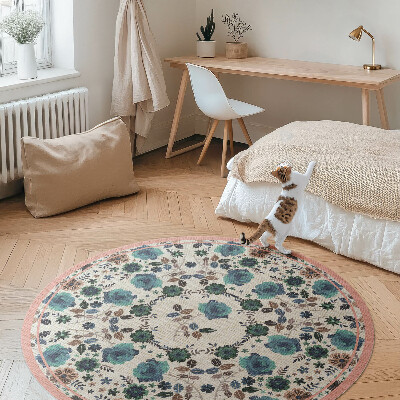 Kulatý vinylový koberec Pastelové vyšívané květiny