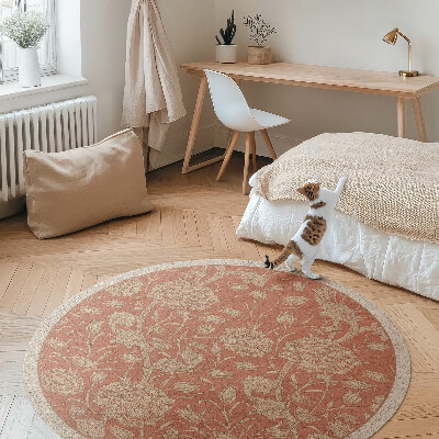 Kulatý vinylový koberec Vyšívané květiny ve vintage stylu