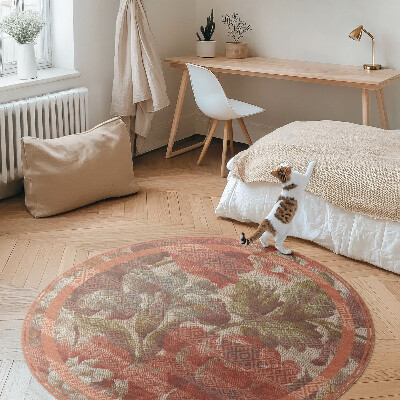 Kulatý vinylový koberec Retro vyšisované květiny