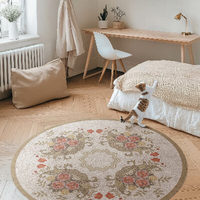 Kulatý vinylový koberec Retro květinové kompozice